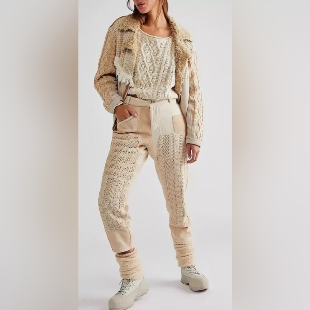 Free People Pretty Lies Harem Pants Crochet Lace Patchwork Slouchy Sz 4 NWOT
